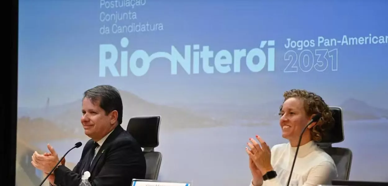 Marco La Porta e Yane Marques, presidente e vice do COB, no evento de apresentação da candidatura