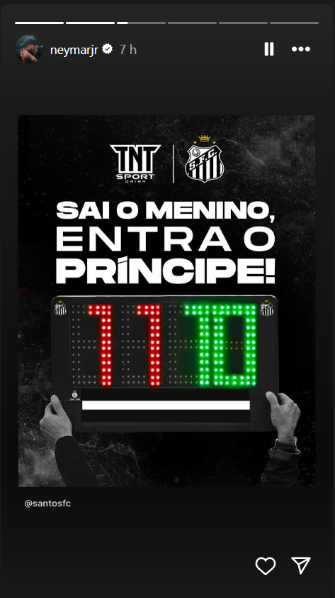 Publicação nos stories do Instagram de Neymar