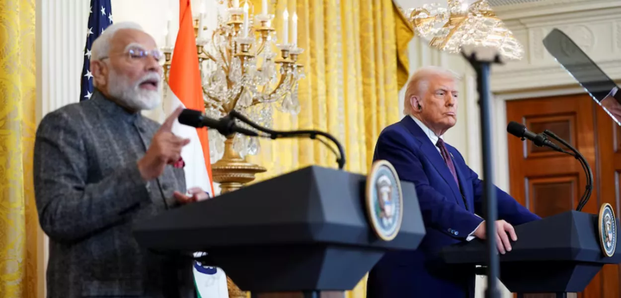 Modi fala durante entrevista coletiva ao lado de Trump