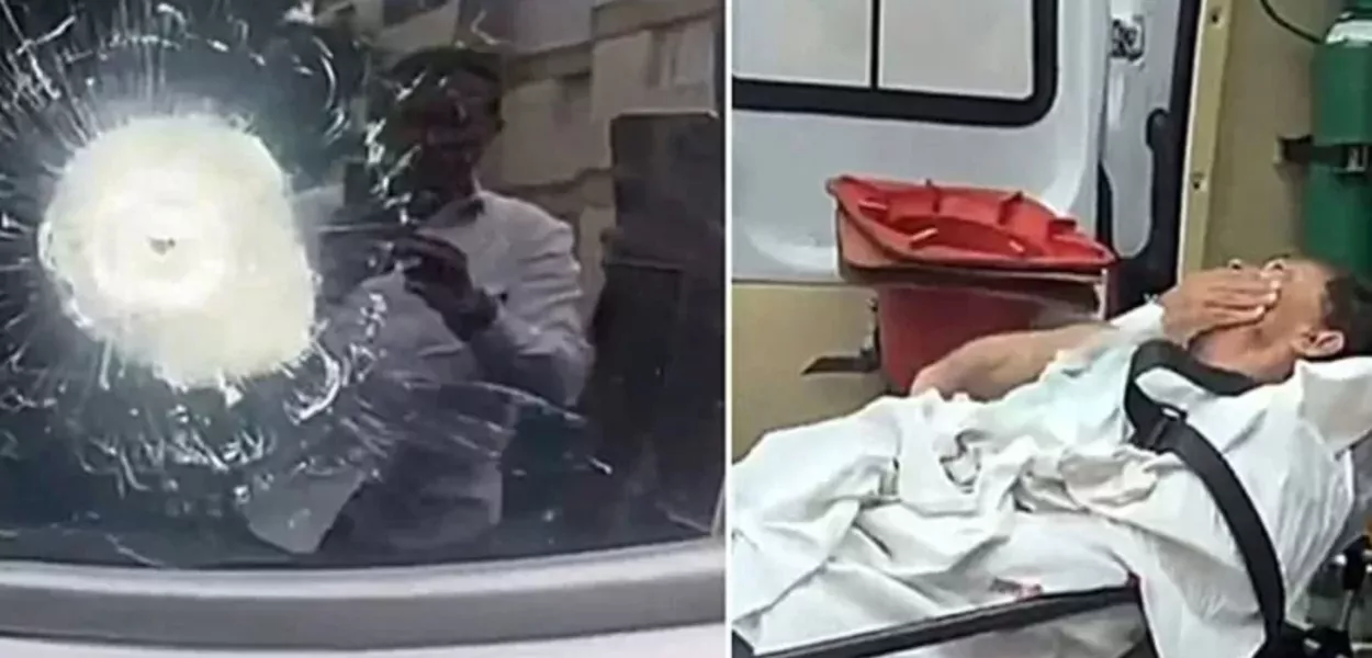 Imagens mostram carro alvejado e Aprígio recebimento de atendimento após ser baleado