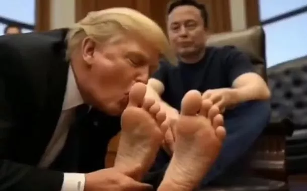 Vídeo gerado por IA com Trump beijando pés de Musk gera polêmica em órgão dos EUA