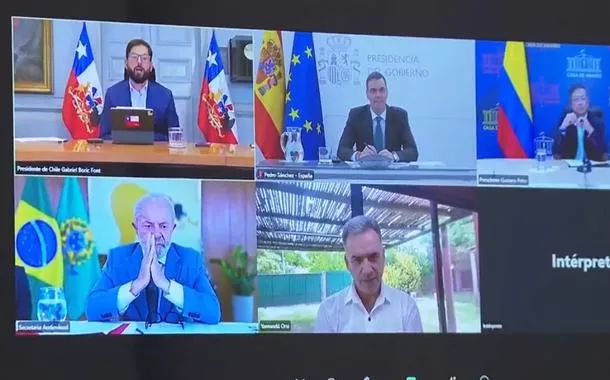 Lula defende redes sem ódio e desinformação em reunião com líderes da Espanha, Chile, Uruguai e Colômbia