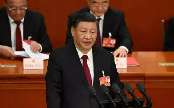O presidente da China, Xi Jinping, discursou durante a sessão de encerramento do Congresso Nacional do Povo no Grande Salão do Povo, em Pequim, em 13 de março de 2023