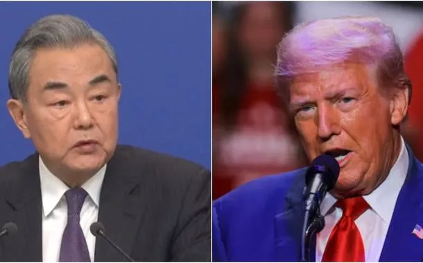 Wang Yi, chanceler da China, e Donald Trump, presidente dos EUA
