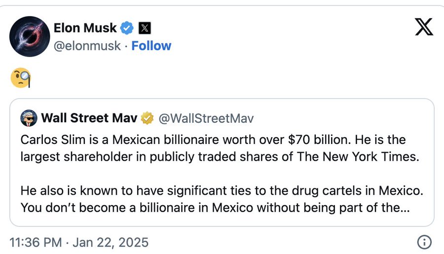Tweet de Elon Musk sobre Carlos Slim