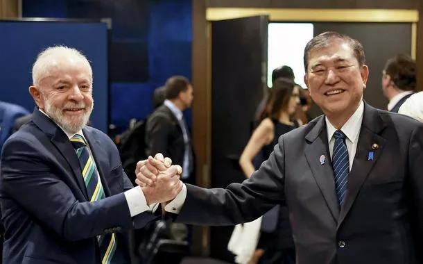 Presidente da República, Luiz Inácio Lula da Silva e o Primeiro-Ministro do Japão, Shigeru Ishiba, durante Sessão de encerramento do Fórum Empresarial Brasil-Japão.