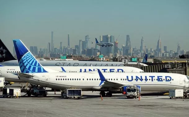 Aviões da United Airlines no aeroporto de Newark, em Nova Jersey
27/01/2025
