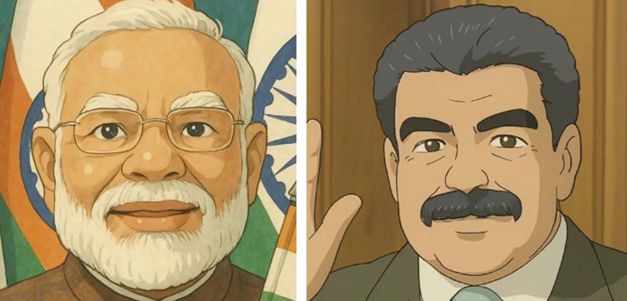 Narendra Modi (à esq.) e Nicolás Maduro