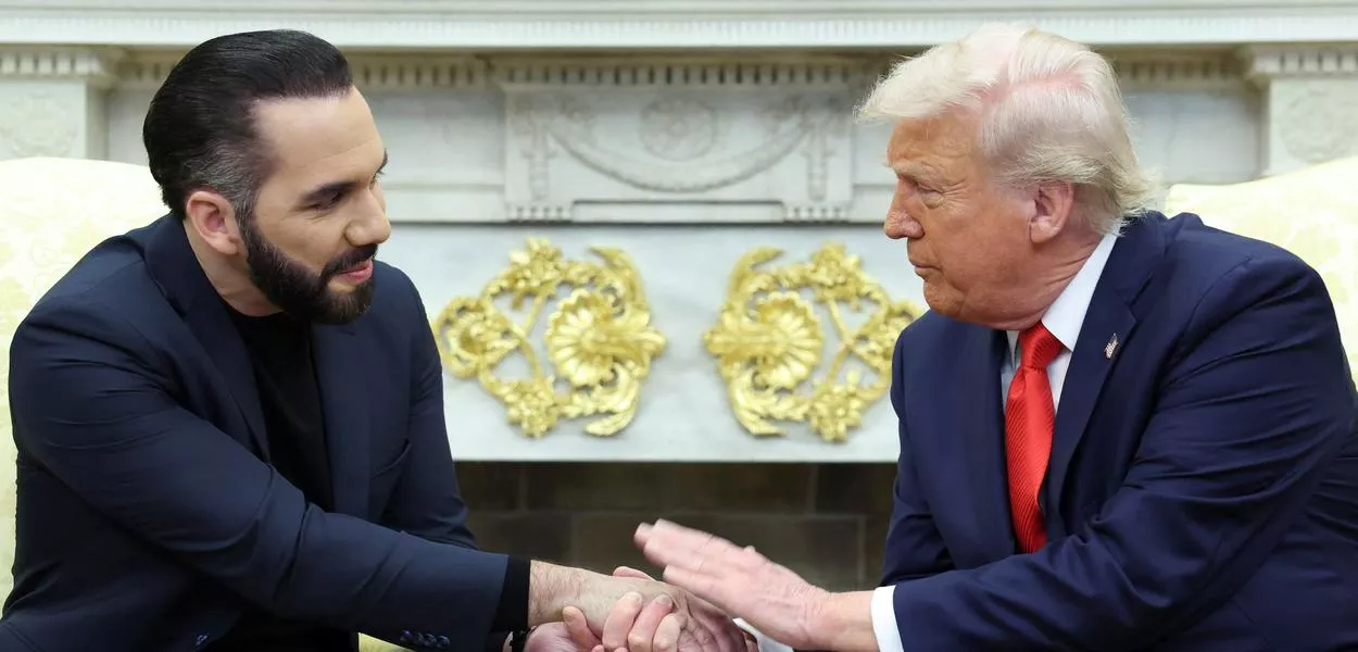 Presidente de El Salvador, Nayib Bukele, encontra-se com o presidente dos EUA, Donald Trump, na Casa Branca, em Washington
14/04/2025