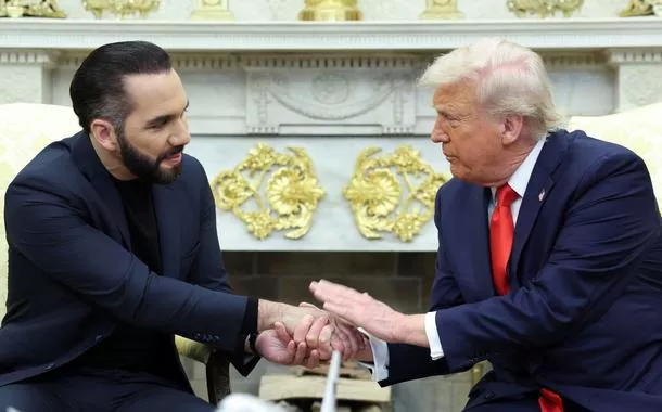 Presidente de El Salvador, Nayib Bukele, encontra-se com o presidente dos EUA, Donald Trump,  na Casa Branca, em Washington
14/04/2025