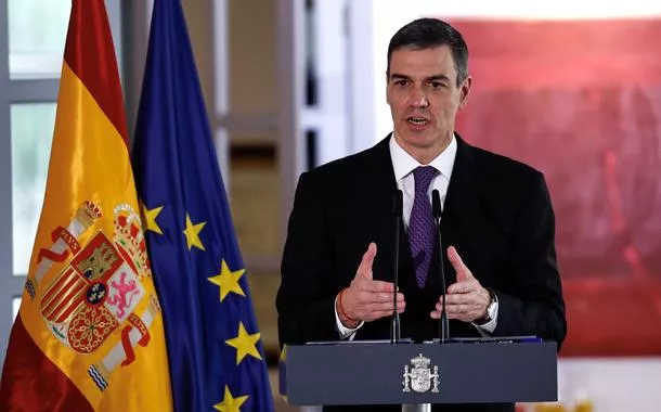 Primeiro-ministro da Espanha, Pedro Sánchez, durante entrevista coletiva em Pequim -11/04/2025