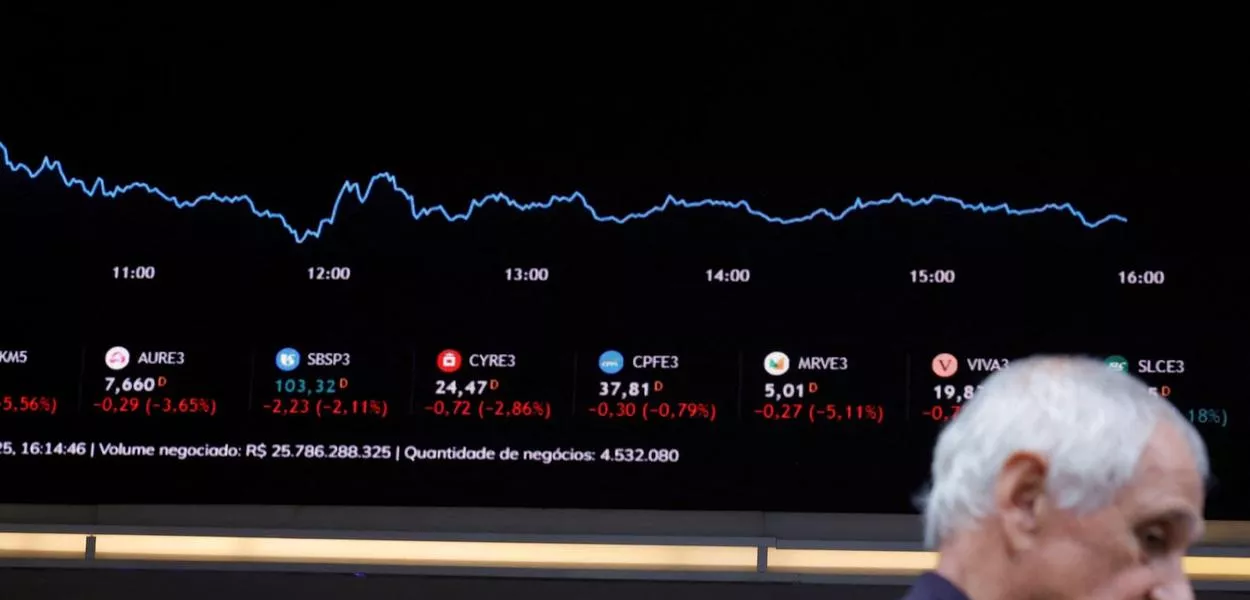 Painel eletrônico na B3 em São Paulo
04/04/2025 