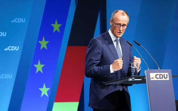 Novo chanceler da Alemanha, Friedrich Merz, durante conferência do partido CDU em Berlim - 28/04/2025 