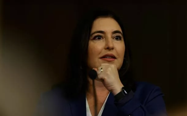 Ministra do Planejamento e Orçamento, Simone Tebet, em cerimônia no Banco Central, em Brasília - 02/04/2025