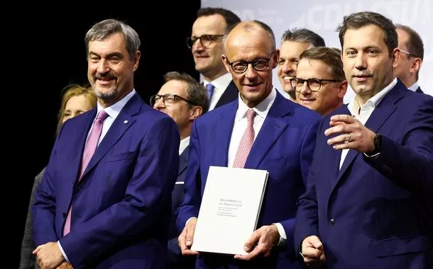Próximo chanceler da Alemanha, Friedrich Merz, durante apresentação de gabinete, em Berlim - 05/05/2025
