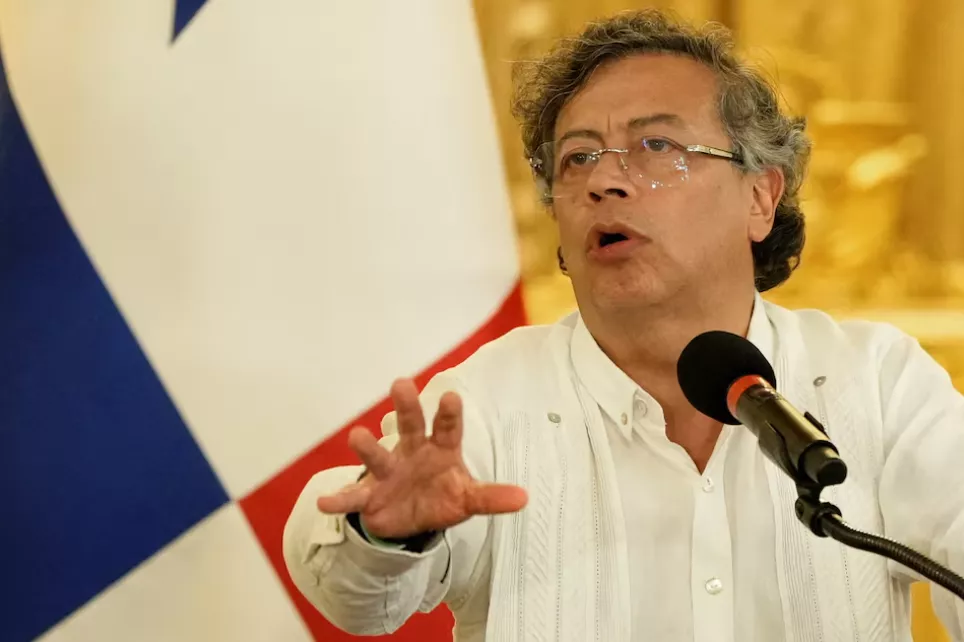 O presidente da Colômbia, Gustavo Petro, discursa na Cidade do Panamá, Panamá, em 28 de março de 2025.
