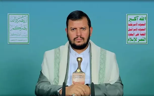 Sayyed Abdul-Malik al Houthi, líder do movimento Ansar Allah, conhecido como Houthis, faz discurso - 8/5/2025 