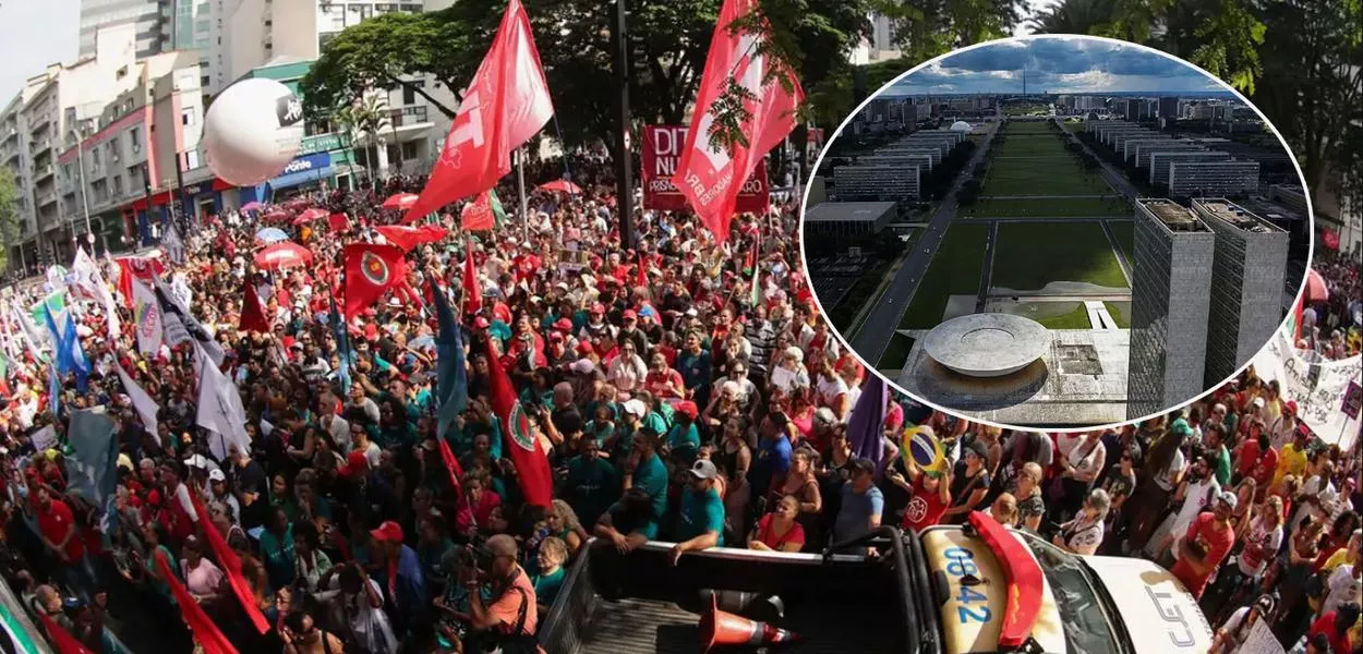 Ato da esquerda e a Esplanada dos Ministérios