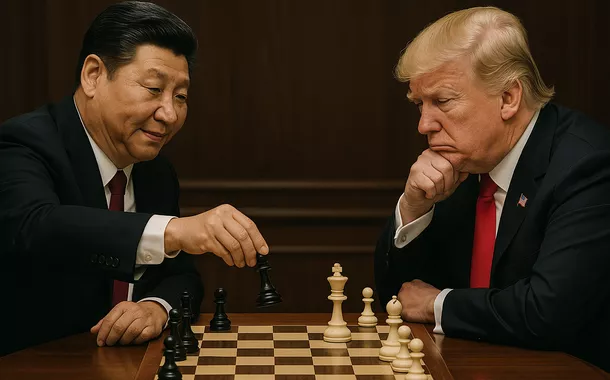 Simulação de Xi Jinping jogando xadrez contra Donald Trump