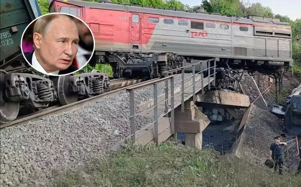 Uma ferrovia e o presidente russo, Vladimir Putin