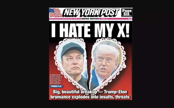 O rompimento entre Musk e Trump na capa do New York Post