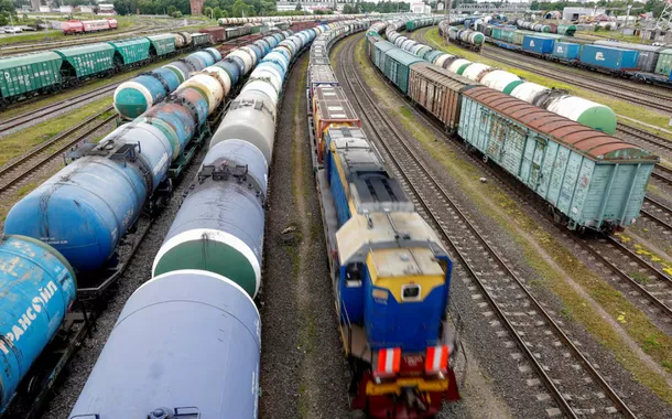 Uma vista mostra um trem de carga e vagões em Kaliningrado, Rússia, 21 de junho de 2022