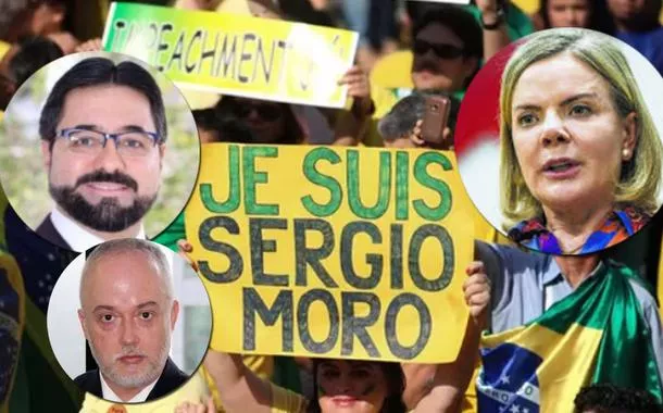 Gleisi Hoffmann e Guilherme Gonçalves, perseguidos por Carlos Fernando e equipe na semana em que organizações de extrema direita organizavam manifesações contra Dilma Rousseff