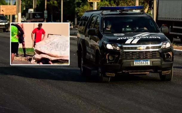 Idoso morto em Sinop e uma viatura da Polícia Civil de Mato Grosso