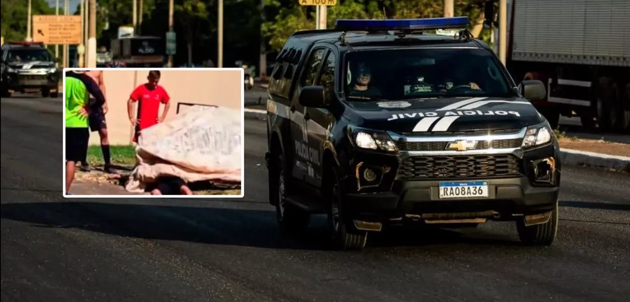 Idoso morto em Sinop e uma viatura da Polícia Civil de Mato Grosso