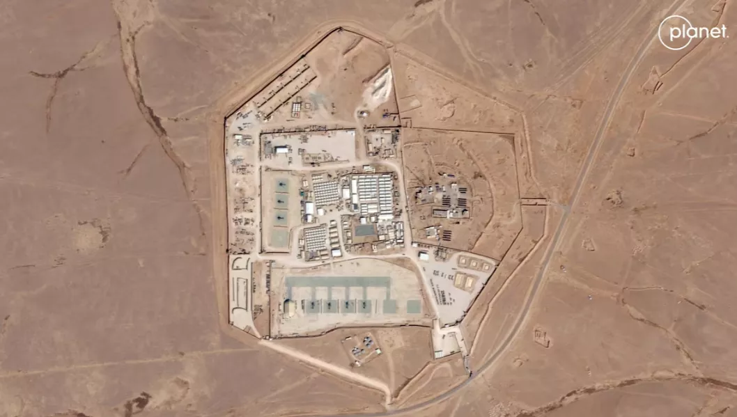 Vista de satélite do posto militar americano conhecido como Torre 22, em Rukban, Distrito de Rwaished, Jordânia, 12 de outubro de 2023, nesta imagem de distribuição