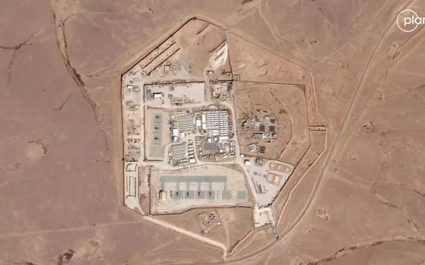 Vista de satélite do posto militar americano conhecido como Torre 22, em Rukban, Distrito de Rwaished, Jordânia, 12 de outubro de 2023, nesta imagem de distribuição