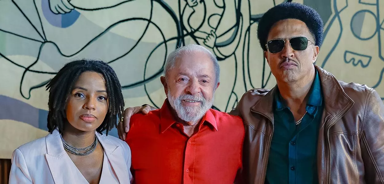 Jornalista Semayat Oliveira, presidente Lula e o rapper Mano Brown