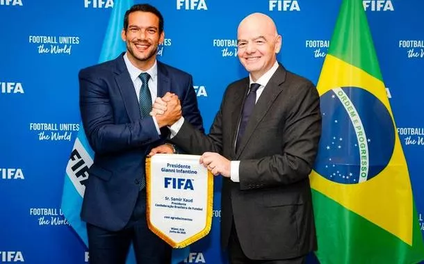 O presidente da CBF Samir Xaud e Gianni Infantino, homólogo da Fifa - 
