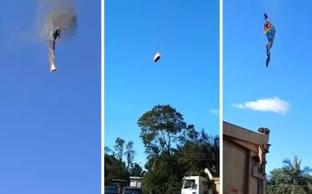 Momento da queda do balão