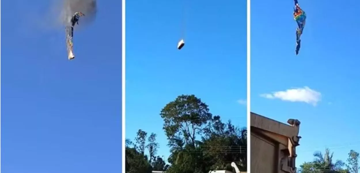 Momento da queda do balão