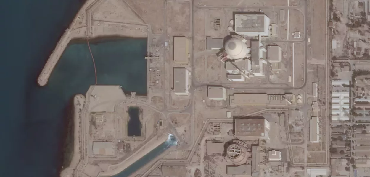 Imagem de satélite mostra a Usina Nuclear de Bushehr, na província de Bushehr, Irã, em 26 de maio de 2025