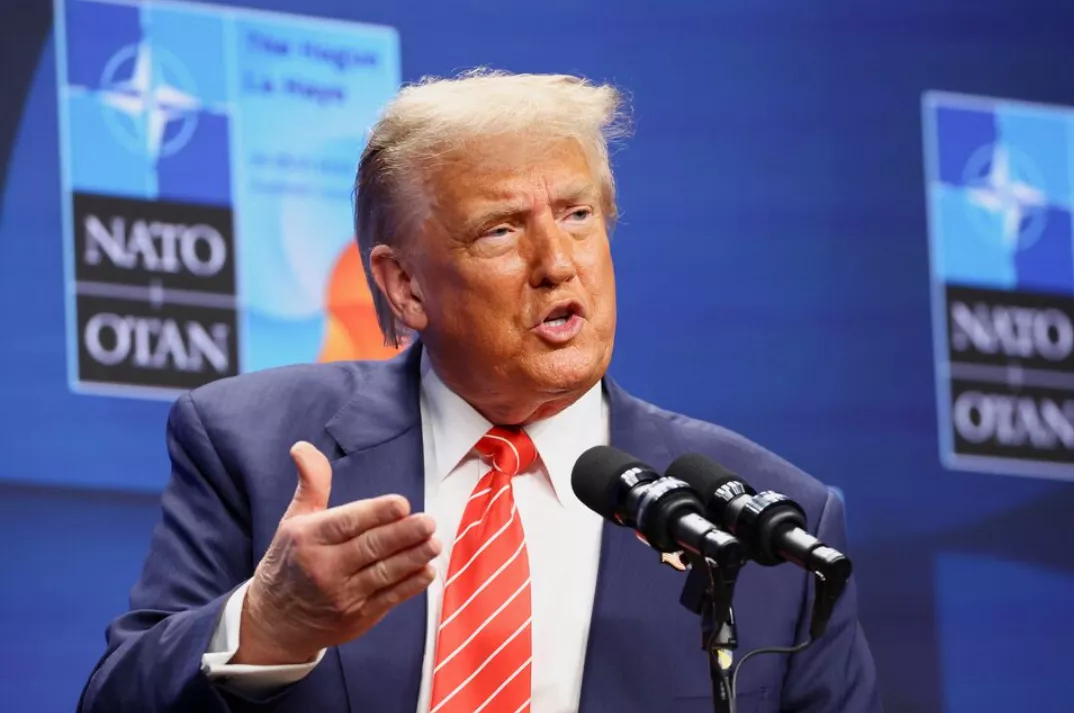 O presidente dos EUA, Donald Trump, fala durante uma coletiva de imprensa na cúpula da OTAN em Haia, Holanda, em 25 de junho de 2025