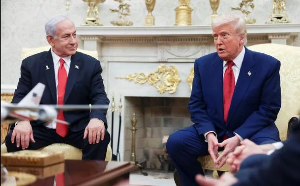 Donald Trump e Benjamin Netanyahu na Casa Branca, Washington, D.C., EUA - 07/04/2025   