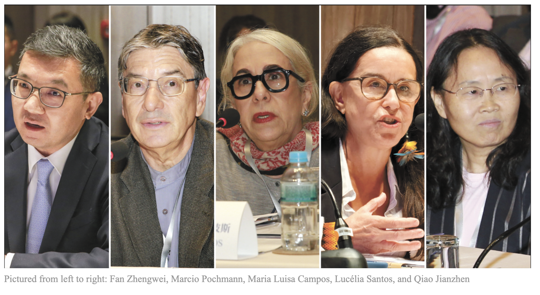 Fan Zhengwei, Marcio Pochmann, Maria Luisa Campos, Lucélia Santos e Qiao Jianzhen