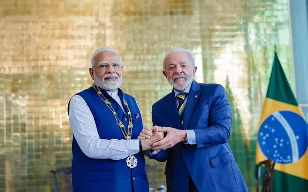 Presidente da República, Luiz Inácio Lula da Silva, durante condecoração do primeiro-ministro da Índia, Narendra Modi, com o Grande Colar da Ordem Nacional do Cruzeiro do Sul, no grau de Grã-Cruz. Palácio da Alvorara, em Brasília - 08/07/2025