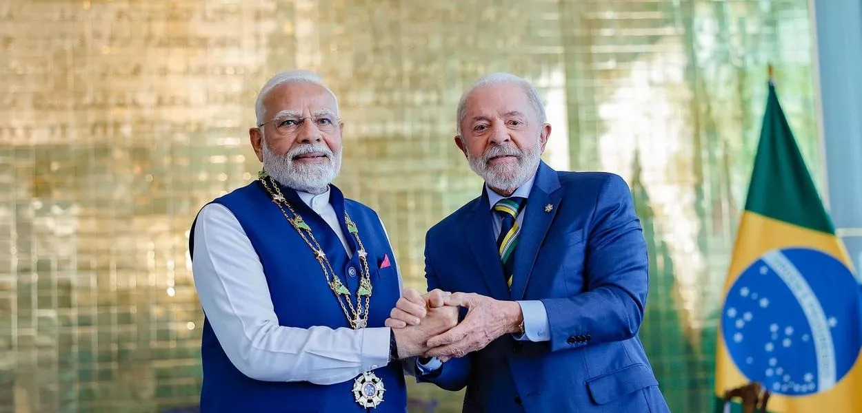 Presidente da República, Luiz Inácio Lula da Silva, durante condecoração do primeiro-ministro da Índia, Narendra Modi, com o Grande Colar da Ordem Nacional do Cruzeiro do Sul, no grau de Grã-Cruz. Palácio da Alvorara, em Brasília - 08/07/2025