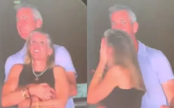 O CEO da Astronomer Andy Byron é flagrado abraçando Kristin Cabot, executiva da mesma empresa, durante show do Coldplay em Massachusetts, nos EUA - 17/07/2025