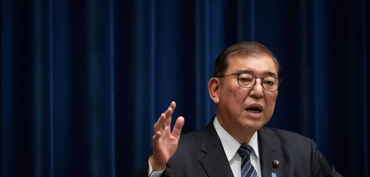 Primeiro-ministro do Japão, Shigeru Ishiba. durante entrevista coletiva em Tóquio