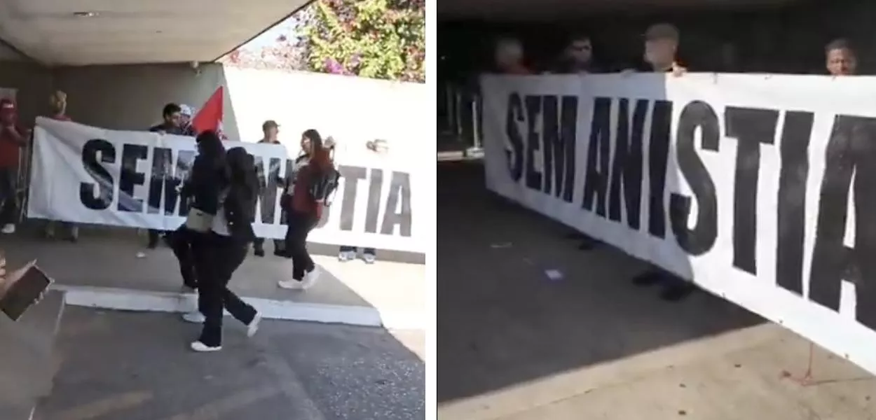 Ato contra a anistia para golpistas e contra o tarifaço de 50% lançado pelo presidente norte-americano, Donald Trump, contra o Brasil