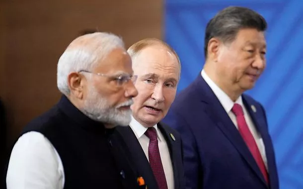 Narendra Modi, Vladimir Putin e Xi Jinping em Kazan