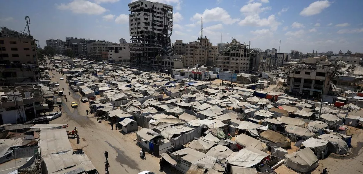 Palestinos em abrigo na Cidade de Gaza, na Faixa de Gaza