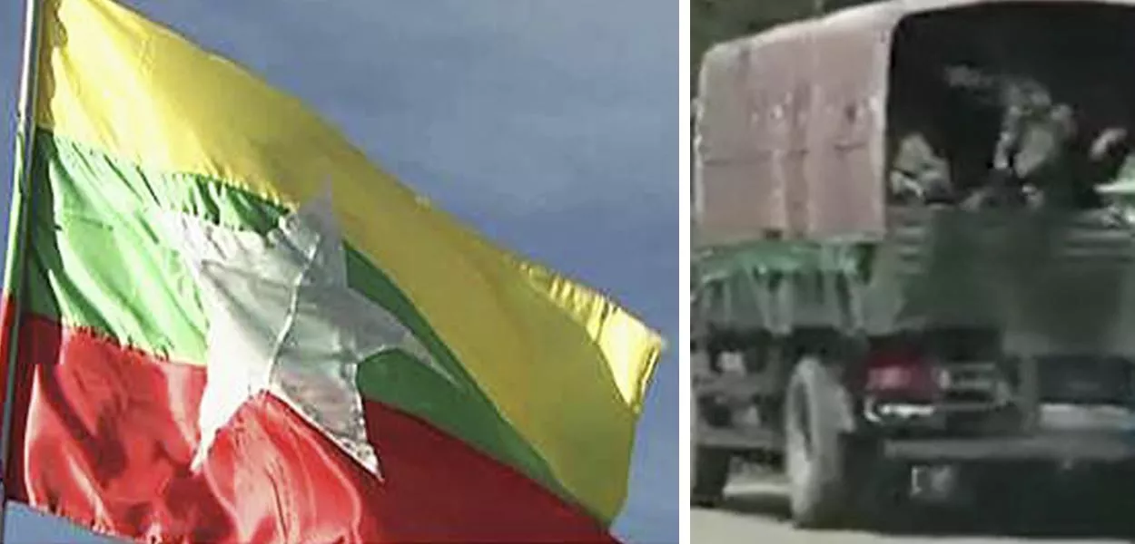 Bandeira de Mianmar e uma força militar