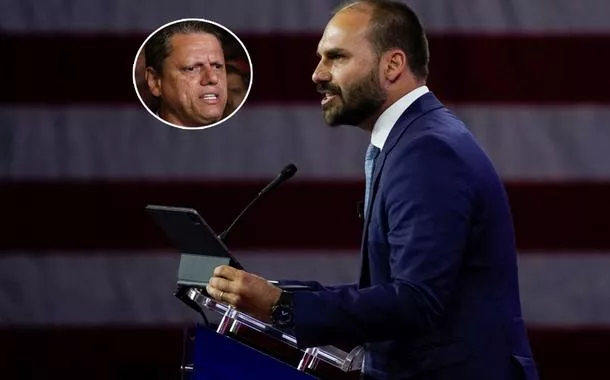 Tarcísio de Freitas (menor destaque) e Eduardo Bolsonaro