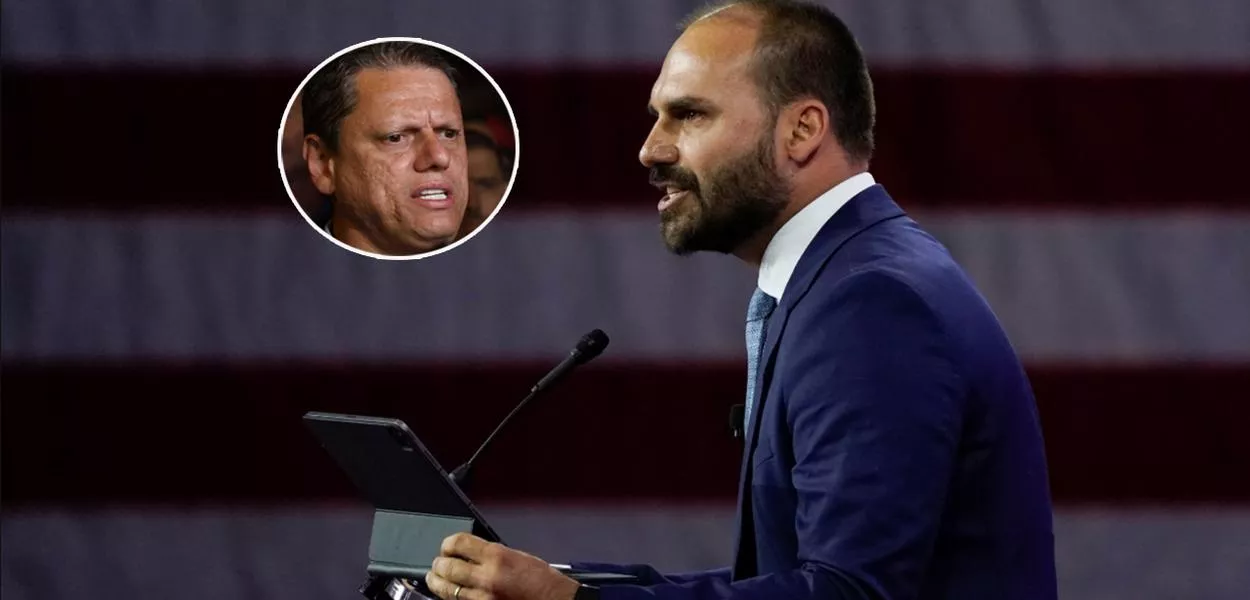 Tarcísio de Freitas (menor destaque) e Eduardo Bolsonaro