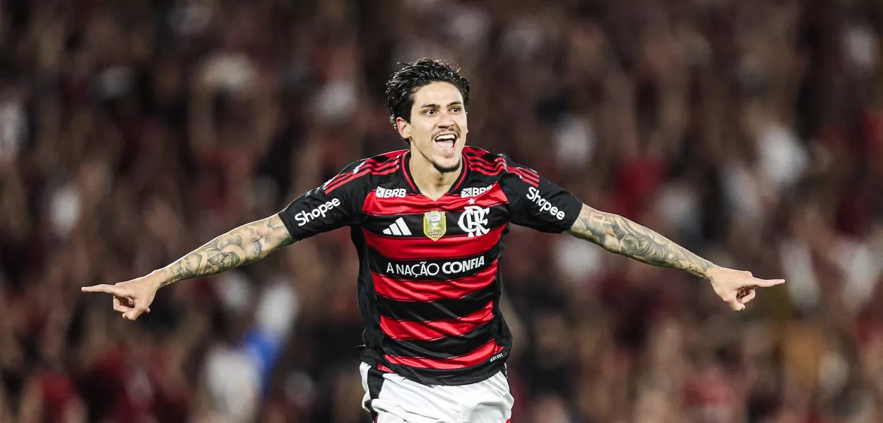 Pedro, atacante do Flamengo, comemora gol no Maracanã - 26/08/2025